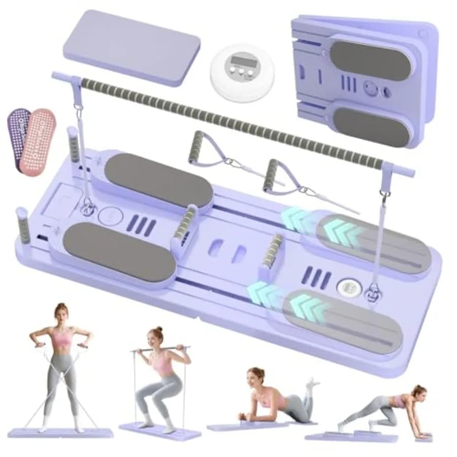 Set of folding repairers for pilates 5 in 1 with resistance bands Portable training machine with sliding table for hom