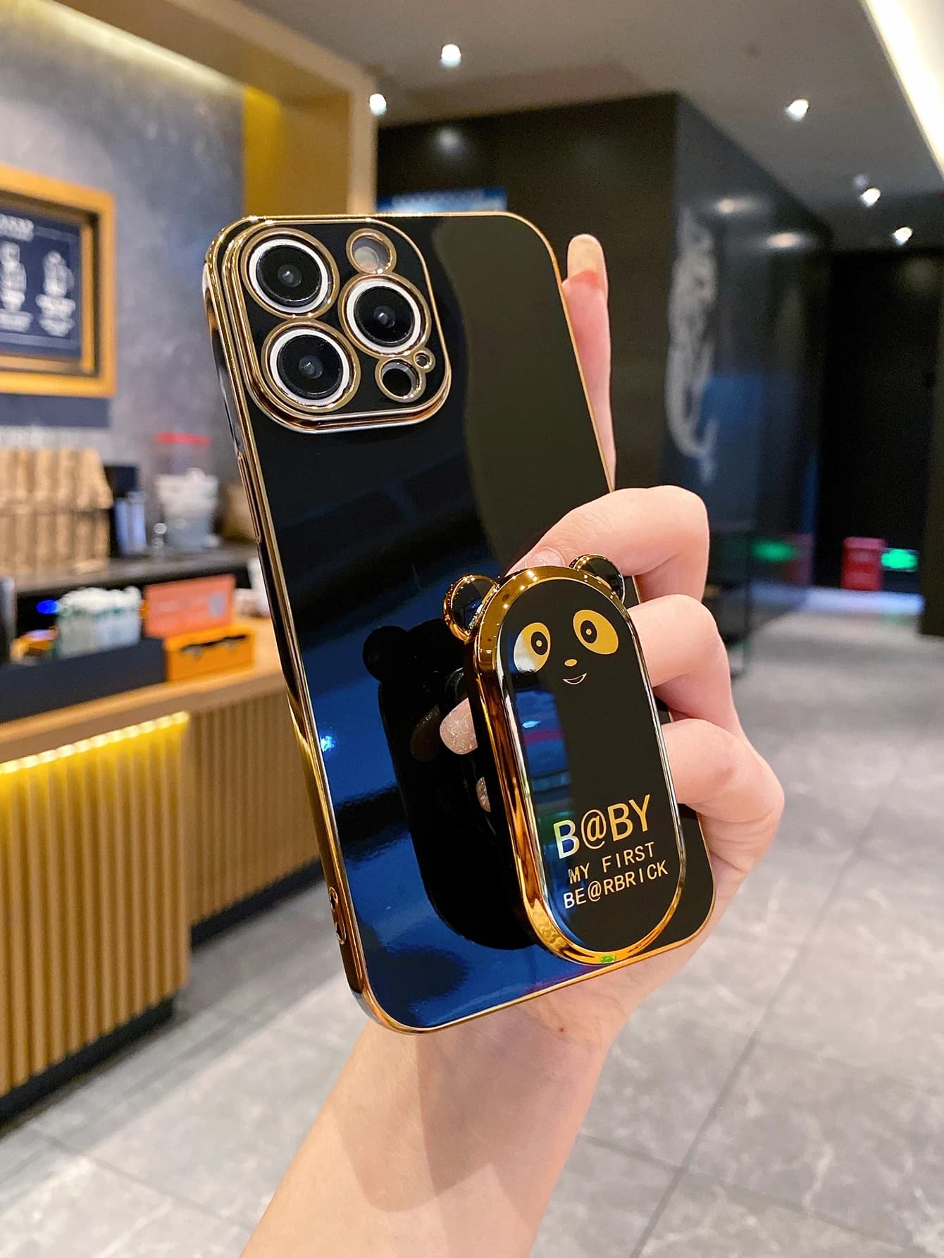 Placcatura di lusso Cute Bear Eye Supporto pieghevole Custodia per telefono per Samsung Galaxy S25 Ultra S24 S23 FE S22 S21 S20 Plus Cover posteriore