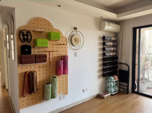 Wooden yoga mat wall mount - Foam roller rack, mat organizer, study wall shelf, home and gym space saving