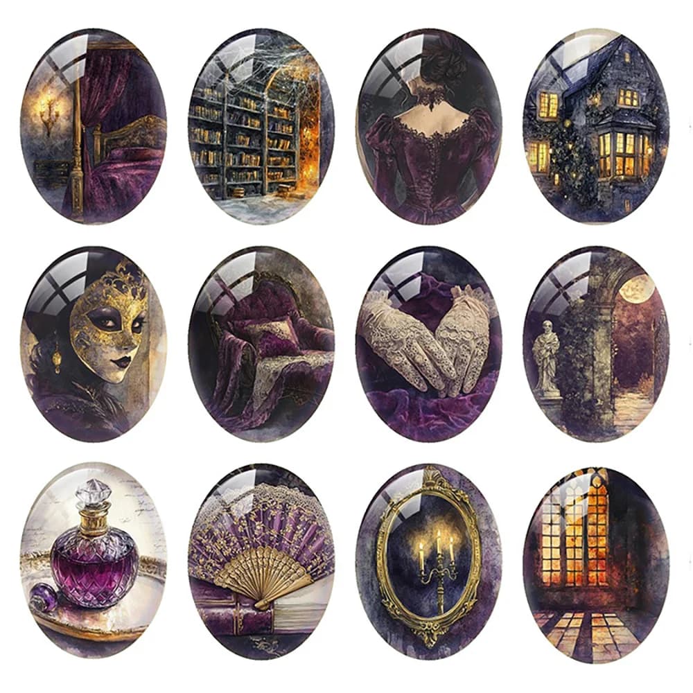 10 pz/lotto Halloween Viola Ragazza Gotica Casa Stregata Candela Ovale Foto Cabochon In Vetro Flatback Demo Cameo Creazione di Gioielli Fai Da Te