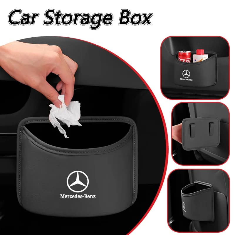 Car Interior Door Storage Box Leather Seat Back Hanging Trash Can Bin For Mercedes Benz AMG Class A W222 W204 W214 CLS CLE CLA