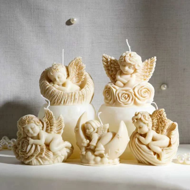 Simpatiche ali di rosa Stampi per candele in silicone a forma di angelo 3D Cherubino SleepMoon Design Fai da te Conchiglia Lumaca Angelo Resina Aroma Stampo Decorazioni per la casa