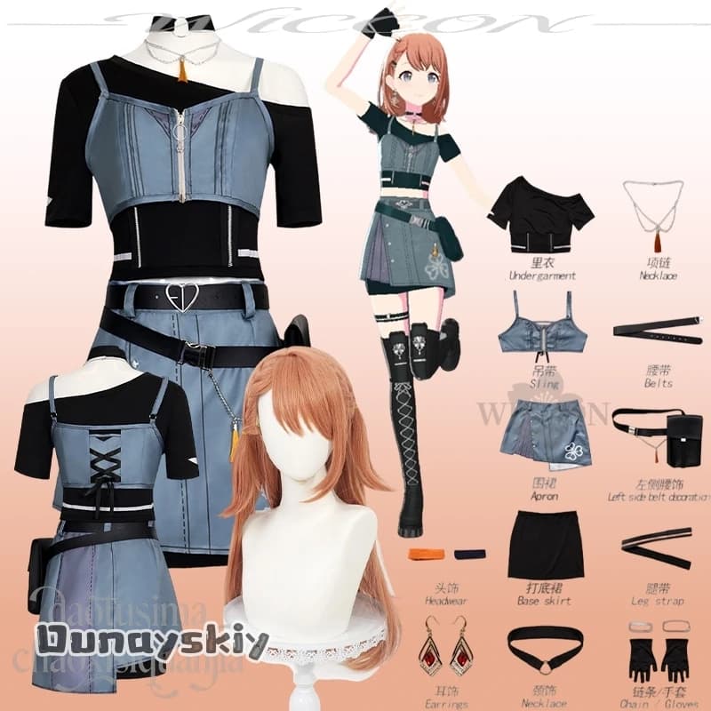 Hanasato Minori Cosplay Anime Game Project Sekai Rise And Strive New Event Anti You Costume Denim Strap Dress Wigs Idol Uniform