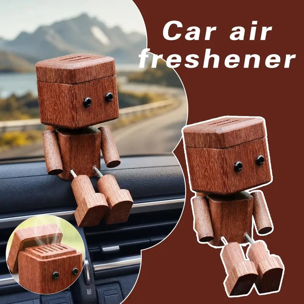 Cute Shaking Feet Wooden Robot Ornament Essential Oil Diffuser Cute Car Wood Robot Shape Auto Interior Air Freshener Decor Gift