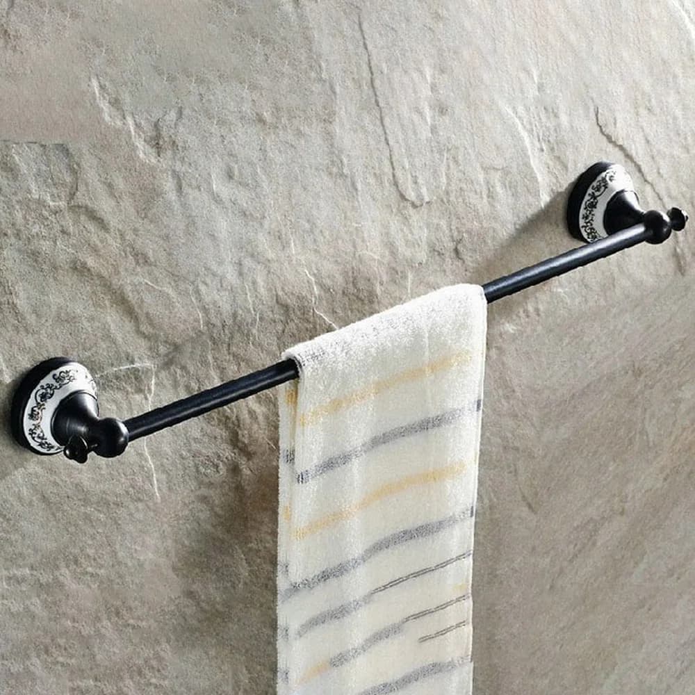 Accessorio per il bagno con portasciugamani singolo in ottone lucidato a olio nero montato a parete mba057