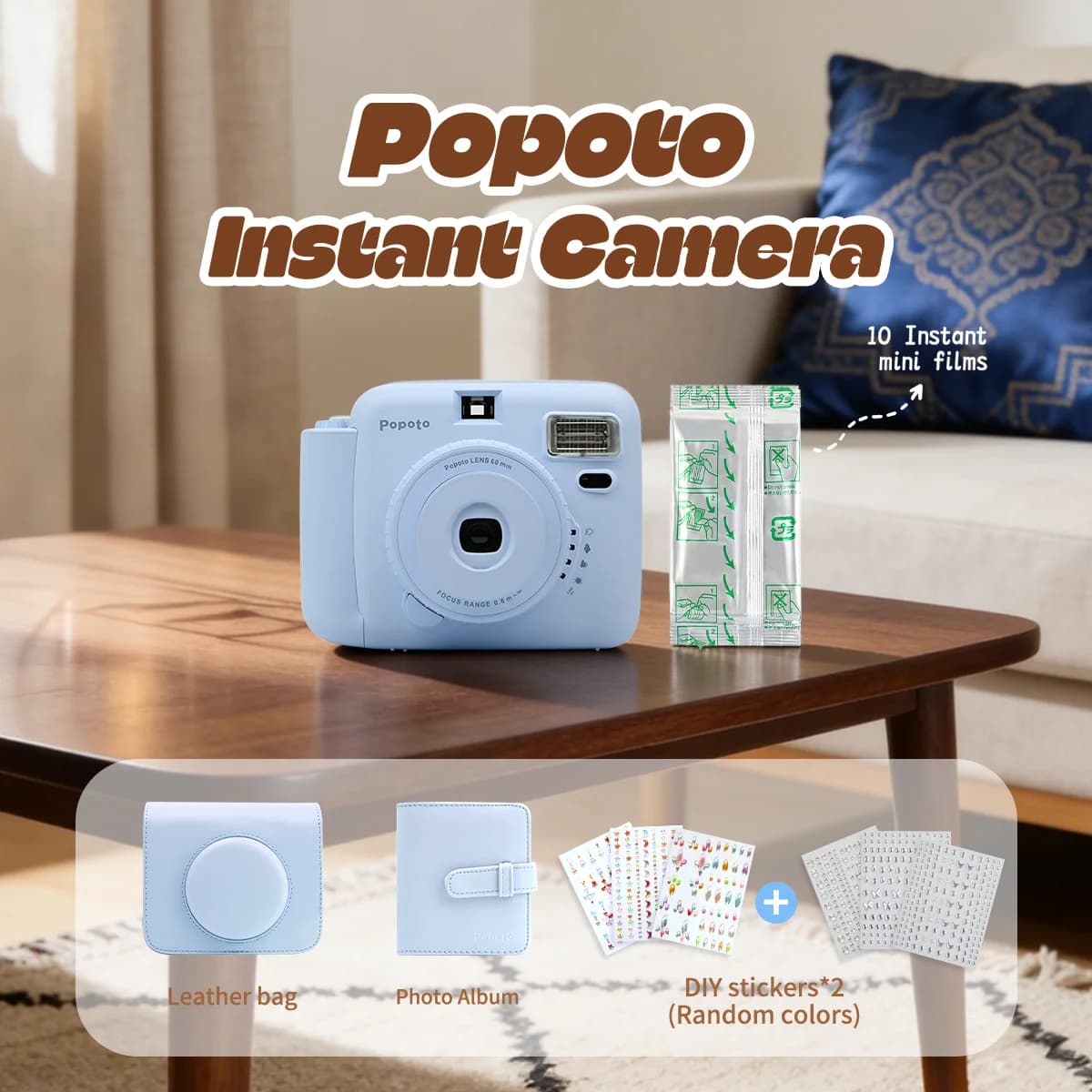 Popoto camera for mini films 11/12 with 10 instant mini films, Mini Portable with Instant Print and Flash Integrated Automatic