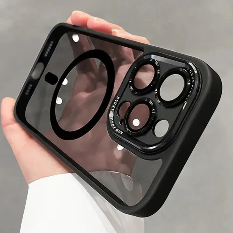 Custodia protettiva per paraurti con lente magnetica in metallo di lusso per iPhone 17 16 15 14 13 12 11 Pro Max Funda Carica wireless Cover rigida trasparente