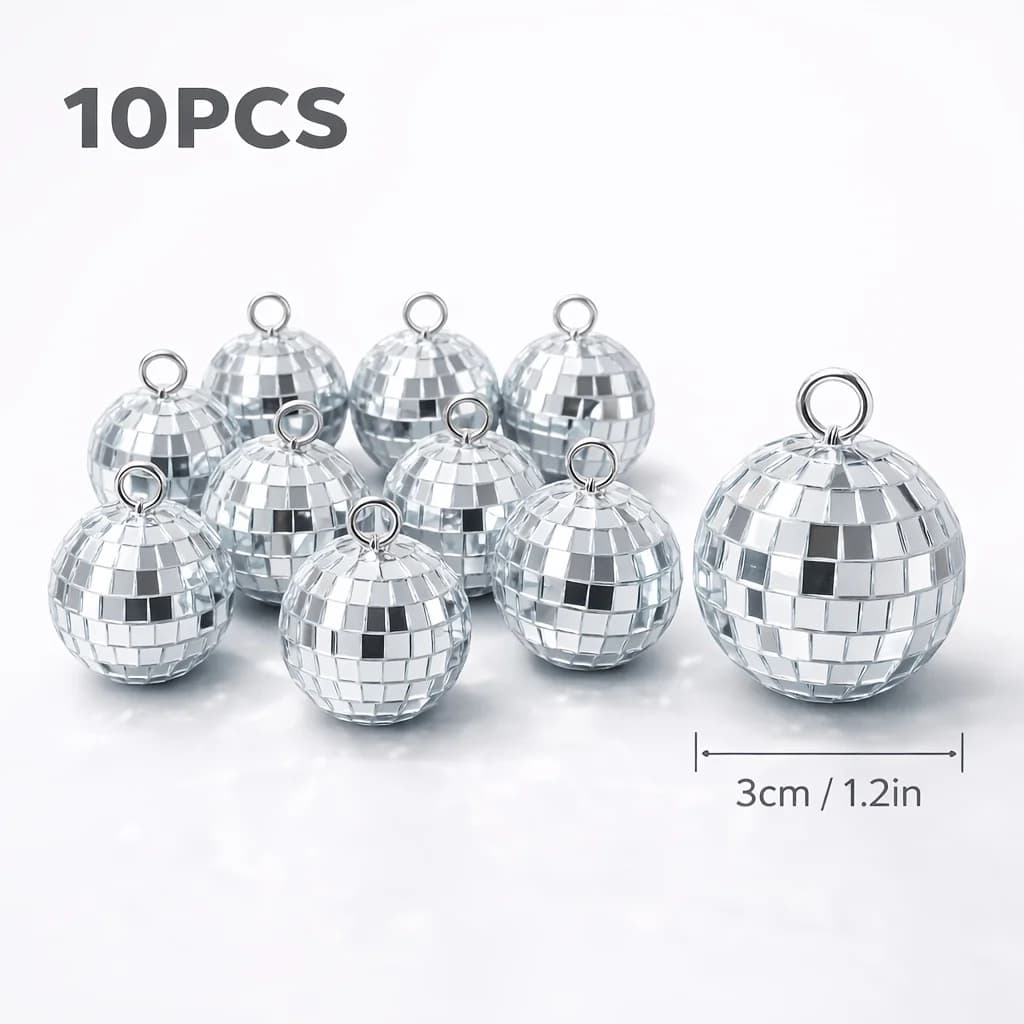 12pcs Mini Disco Mirror Balls-Silvery Reflective Glass Ornaments for '70s Discos Aesthetic Room Decorations Party Supplies