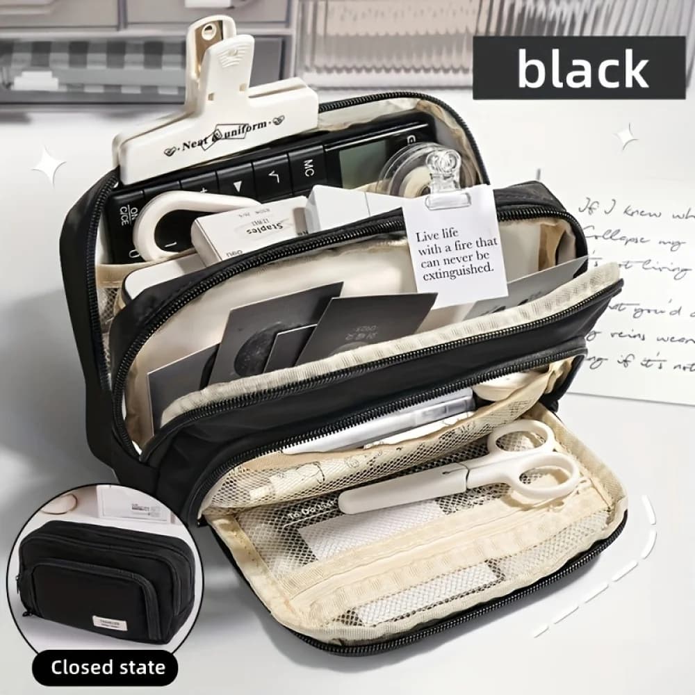A large capacity multilayer case, a simple multipurpose box for student stationery articles and a gift bag for makeup