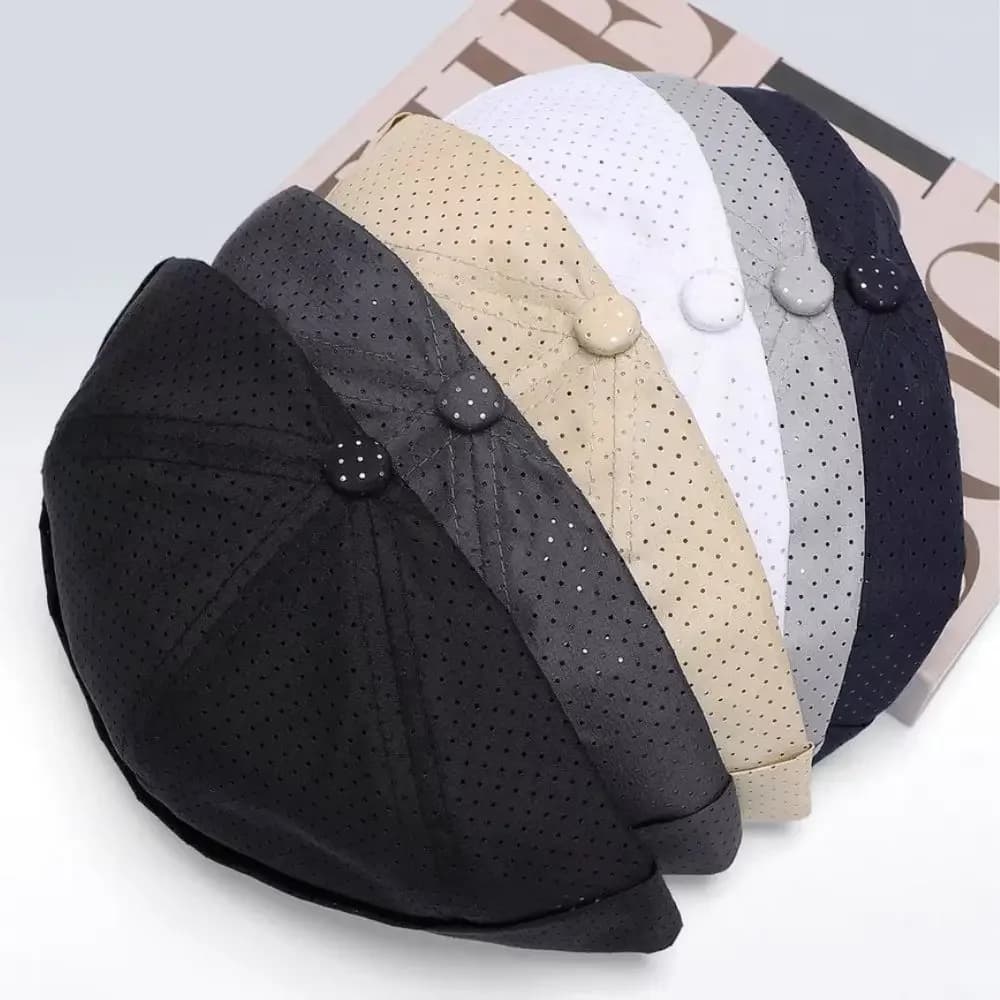 Casual Retro Brimless Docker Cap Simple Solid Color Unisex Beanies Adjustable Quick Drying Mesh Breathable Landlord Hat