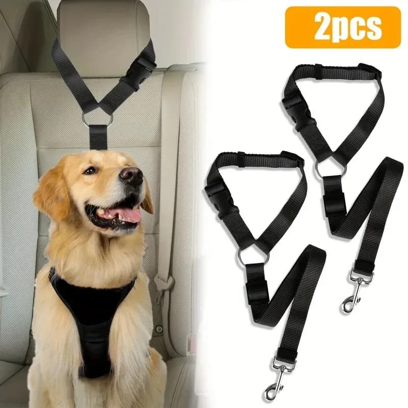 2 Pezzi Cintura di Sicurezza 2-in-1 in Nylon per Animali Domestici, Guinzaglio Regolabile per Poggiatesta Posteriore, Collare Imbracatura per Cani, Accessori da Viaggio per Animali