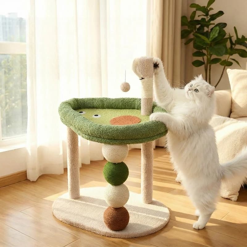 Albero per Gatti in Sisal a Forma di Avocado, Cuccia Tutto-in-Uno con Tiragraffi e Giocattolo a Sfera, Torre Salvaspazio per Gattini