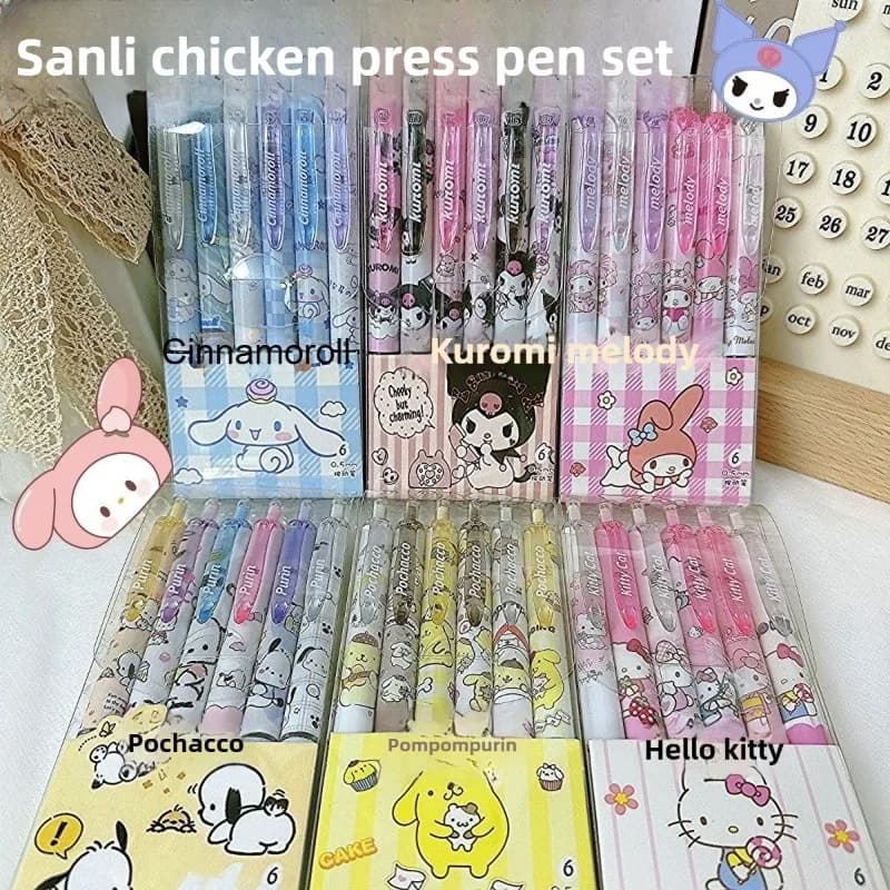 Sanrio Collection Press Pen Set, Cute Cartoon Gel Ink Pens, Perfect School Student Reward Gift, Party Favor for Kids and Teens