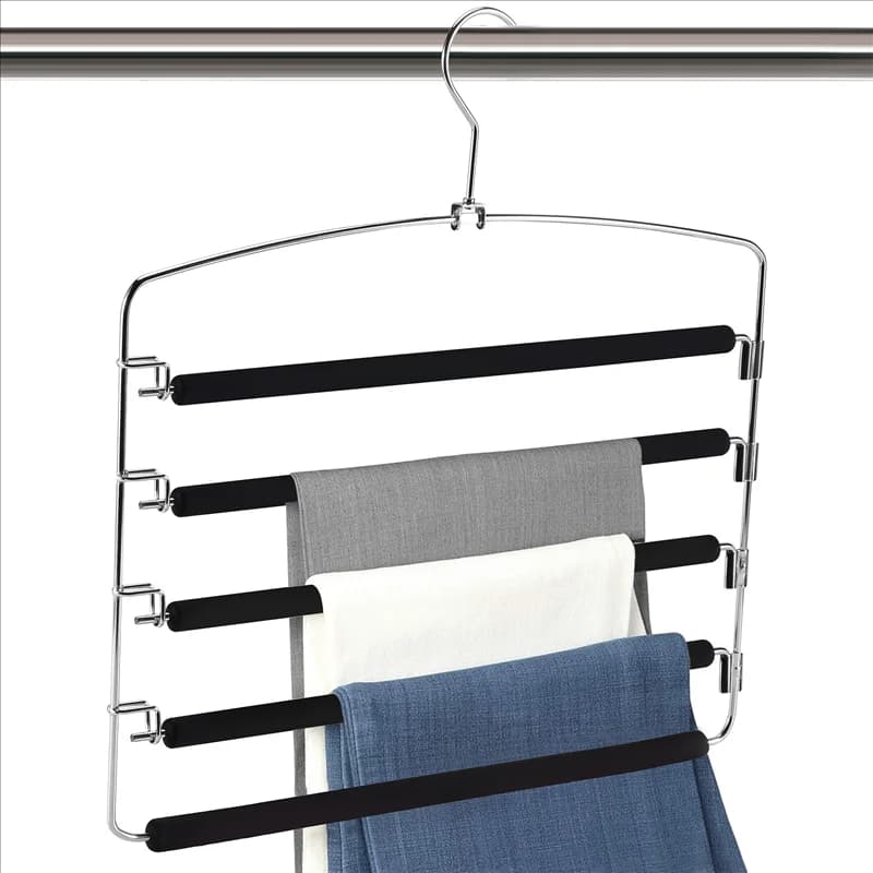 【Offerta lampo!】 Appendiabiti per pantaloni 5 strati Appendiabiti magici in metallo imbottito in schiuma antiscivolo Appendiabiti salvaspazio Armadio per vestiti