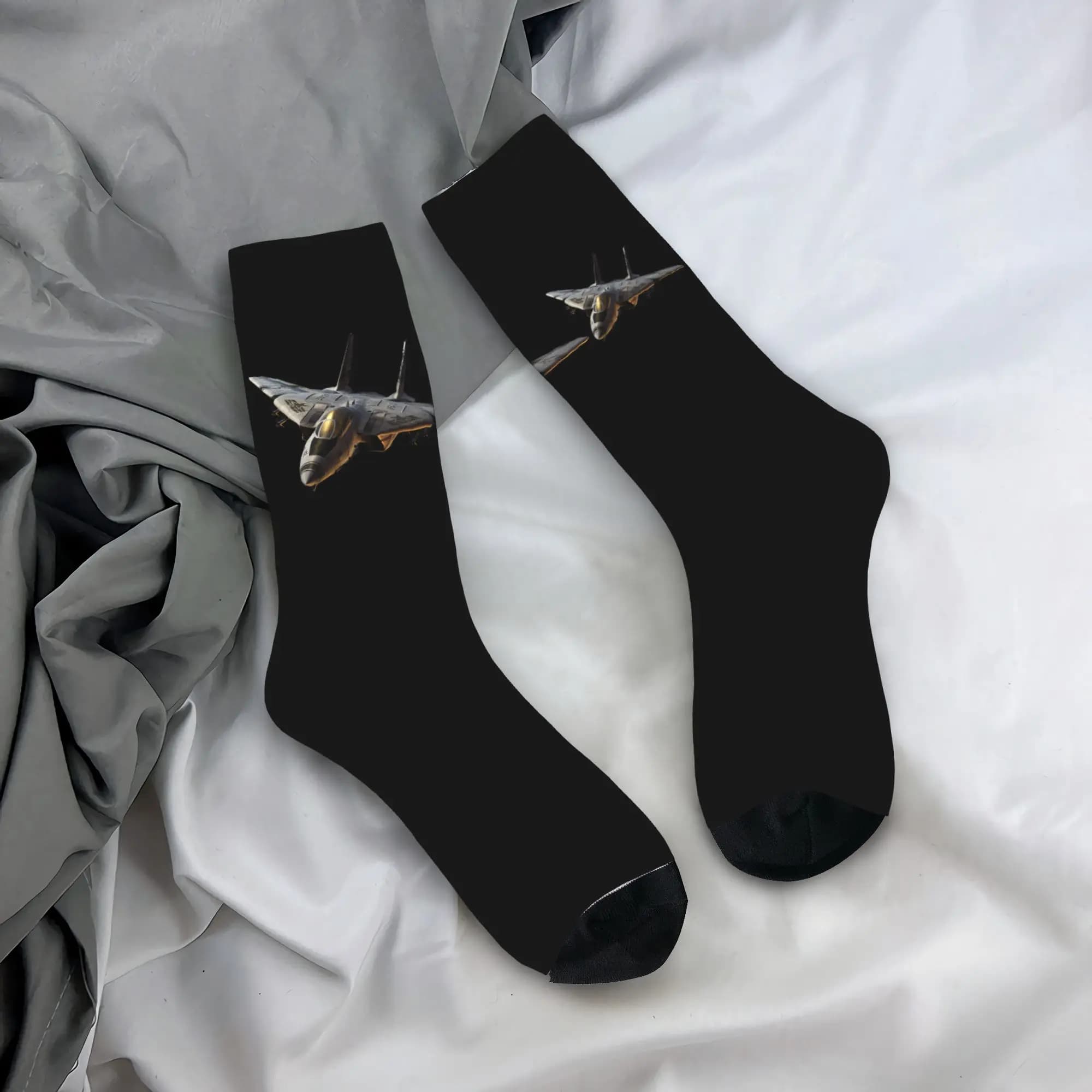 Custom Cool Top Gun Air Force Fighter Jets Socks Men Women Warm 3D Printed Football Sports Socks