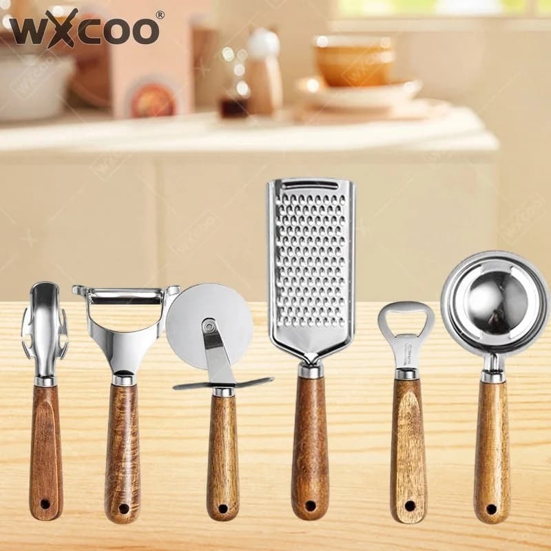 WXCOO Kitchen Gadget Cutting Stainless Steel Kitchen Tools Pizza Taglierina Wood Sleeve Openers Cheese Knife Pelapatate