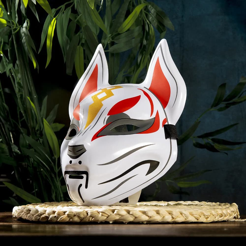 Fox Mask Japanese Cosplay Mask Half Face PVC Mask Kabuki Kitsune Masquerade Anime Cosplay Cat Mask Rave Festival Party Punches