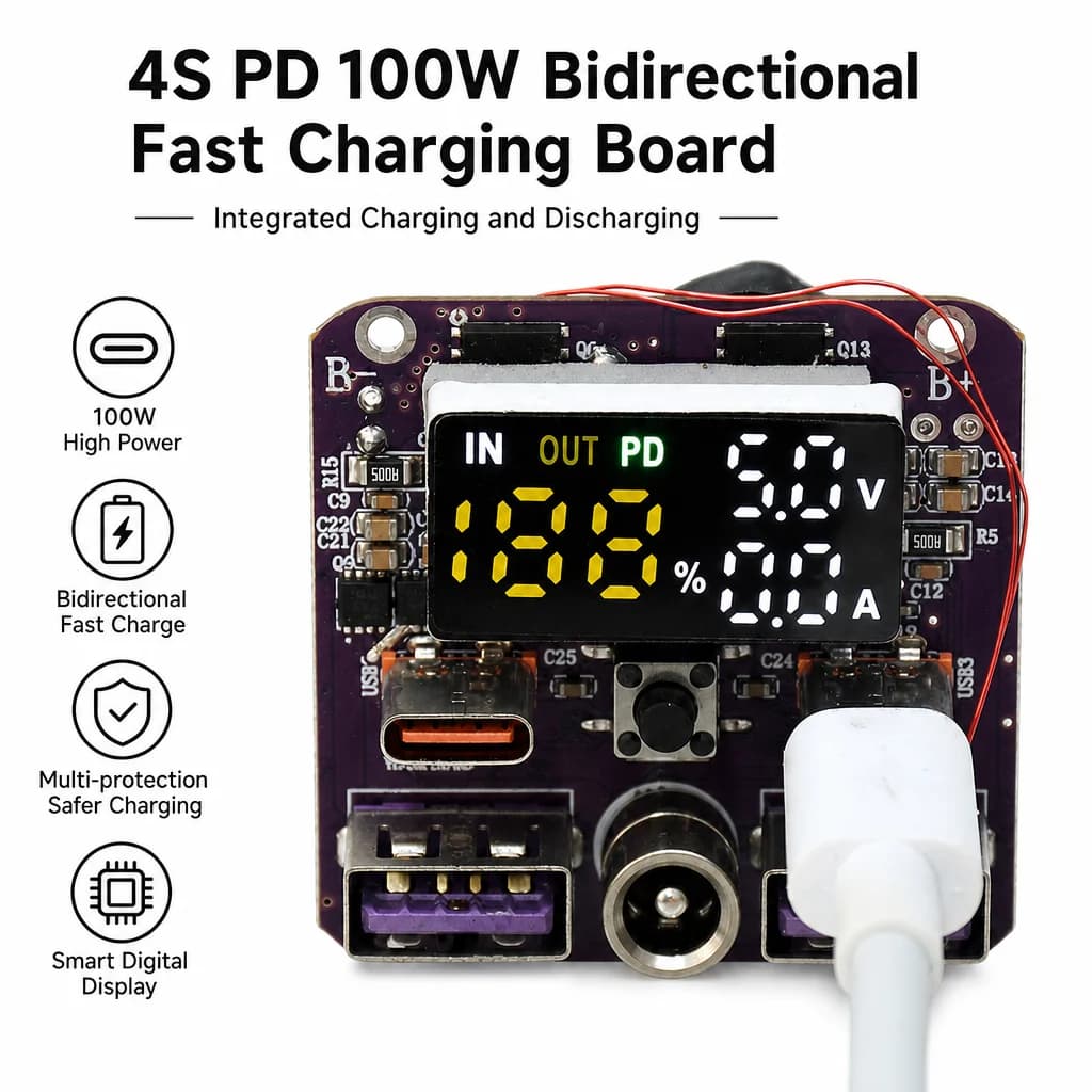 4S PD 100W Bidirectional Fast Charging Module 20V 5A Output with DC Port for Power Bank DIY