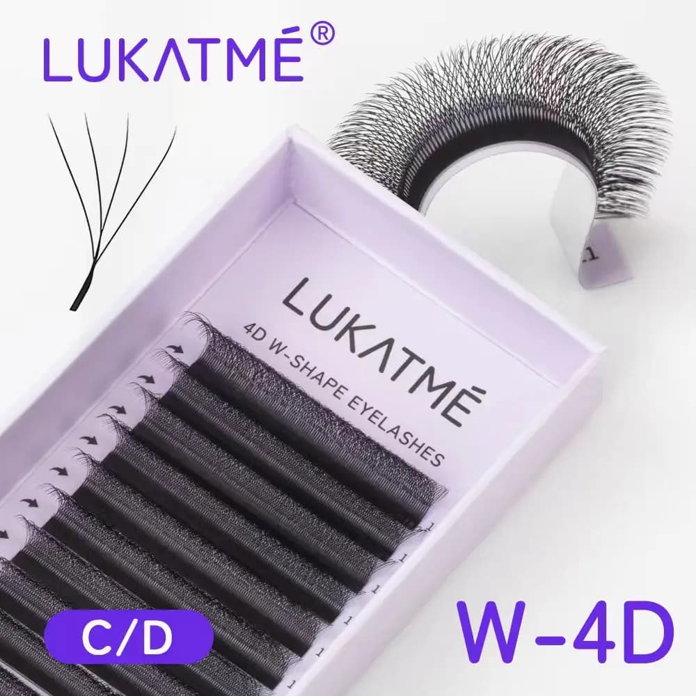 Ciglia Finte LUKATME 4D W, Curvatura C/D, 8-15mm, Extension Ciglia Volume 4D Pre-Made a Forma di W, Ventagli 4D BASF in Visone Sintetico