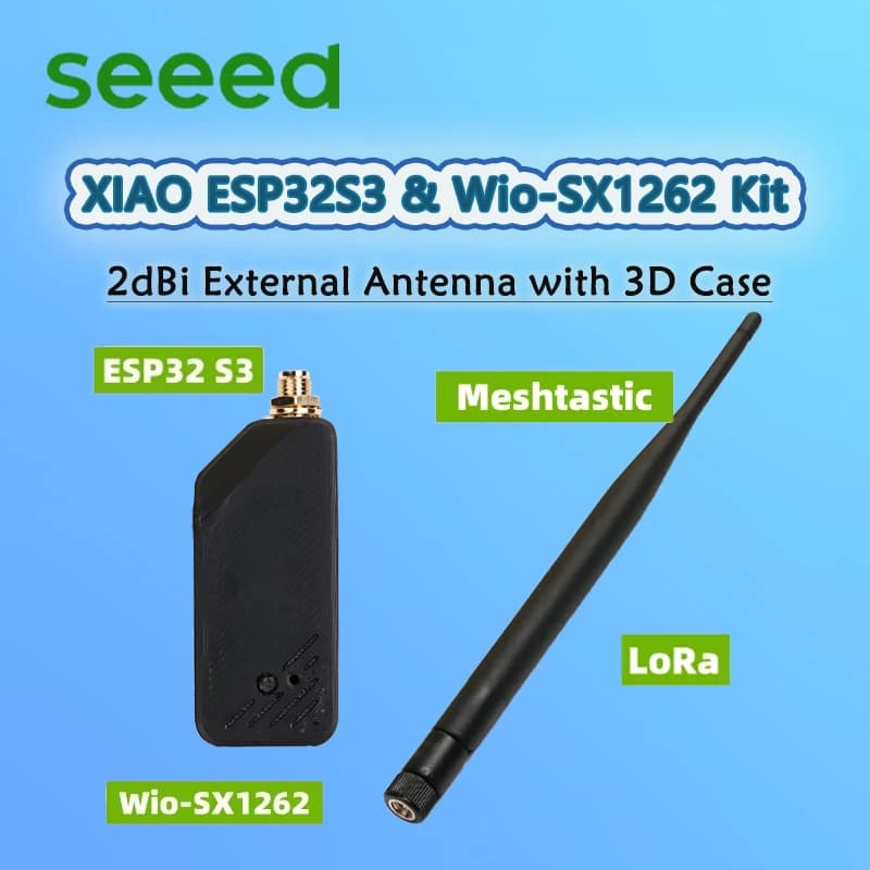 Kit Seeed XIAO ESP32S3 e Wio-SX1262 per Meshtastic LoRa, Antenna Esterna 2dBi con Custodia 3D, 868MHz 915MHz, WiFi, BLE, LoRa