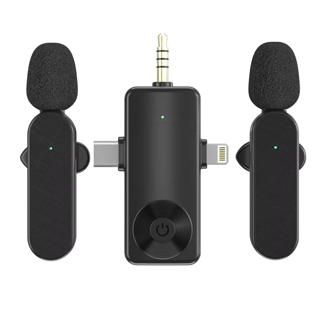 Microfono Wireless 3 in 1 per iPhone, Fotocamera 3.5mm, Radio, Registrazione dal Vivo, Riduzione del Rumore, Microfono Mini USB-C per Android