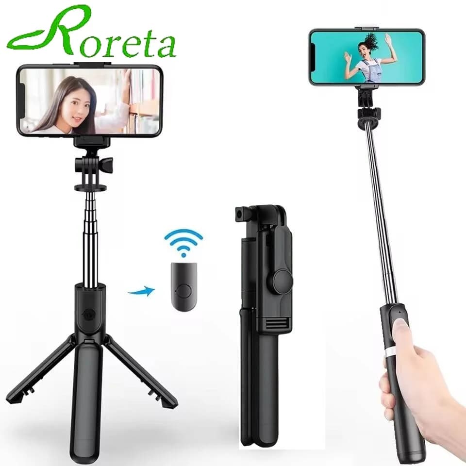Roreta Supporto per selfie Treppiede con telecomando wireless Bluetooth, supporto pieghevole portatile per riprese Vlog per smartphone iPhone