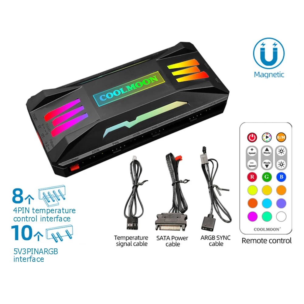 COOLMOON RGB Controller 4Pin PWM 5V 3Pin ARGB ventola di raffreddamento telecomando intelligente per Computer PC Case Chassis radiatore