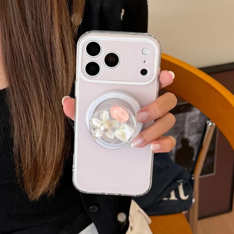 Simple Stripes Magnetic Phone Case For iPhone 17 Pro 16 15 Pro Max Cover with Magsafe Stand Holder Hand Rope Cute Cases 17Promax