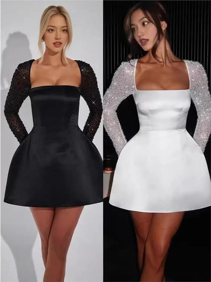 Women's Long Sleeve Wrap Dress Casual High Waist A-Line Skirt Cotton Satin Fabric Lace Material Cleanfit Style Summer New