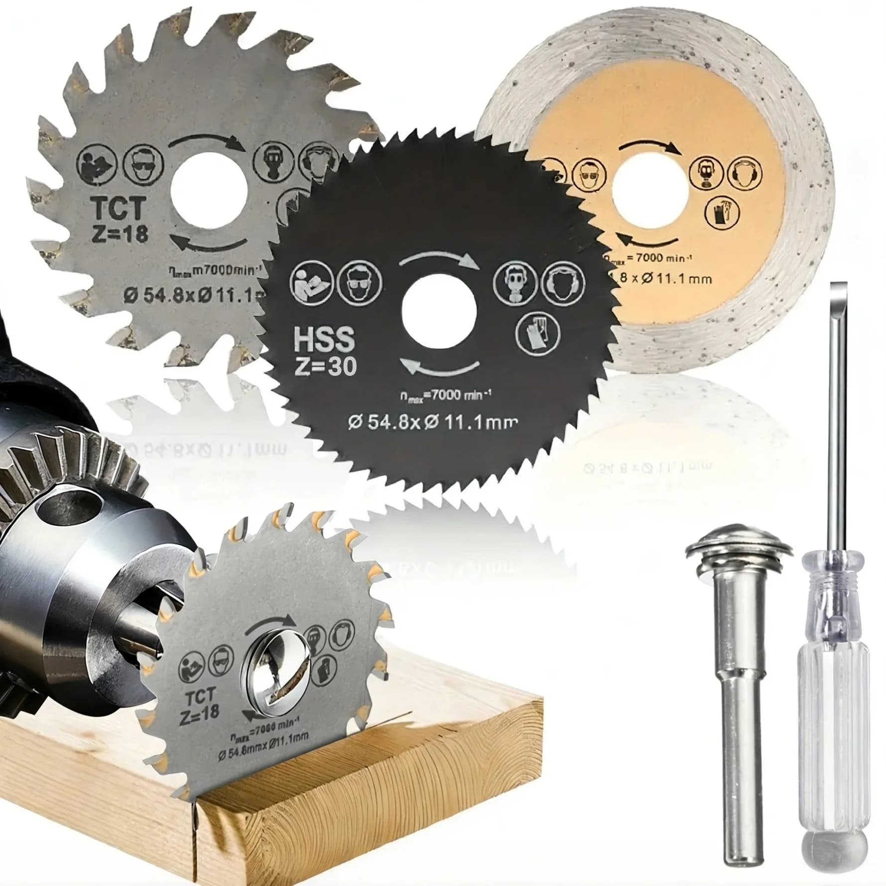 Multi-Function Circular Saw Blade Set, Cutting Discs for Wood, Soft Metal & Brick, 6mm Shank, Incl. Screwdriver