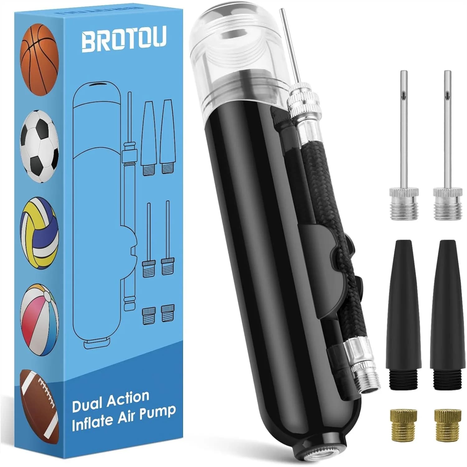 Pompa per Palloni a Doppia Azione con 3 Aghi e 2 Ugelli per Palloni Sportivi e Biciclette - Efficiente e Versatile