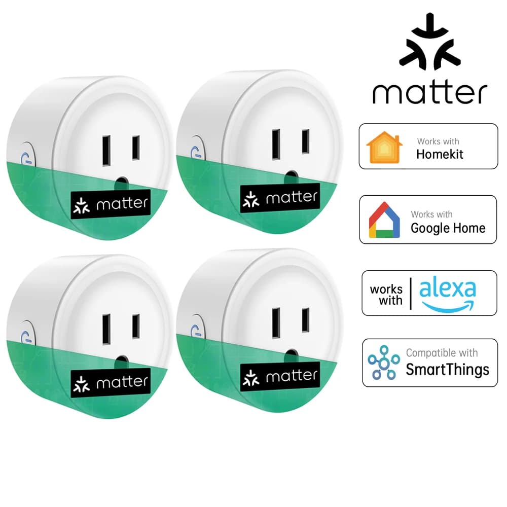 Presa Intelligente Matter con Spina USA, Controllo Vocale Alexa, Telecomando Wireless, Funzione Timer On/Off, Presa per Domotica
