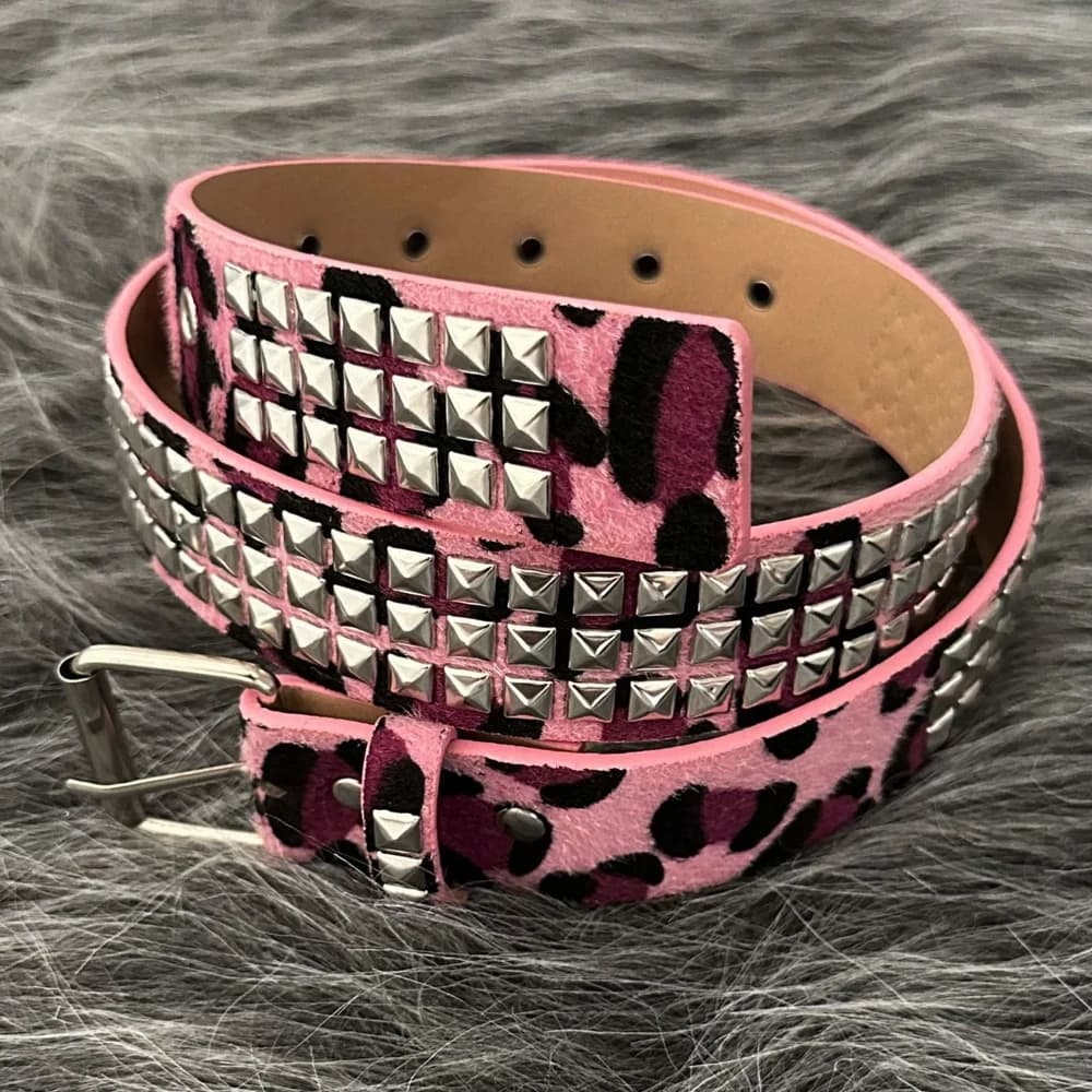 Women Camouflage Leopard Belts Heavy Metal Belt Y2K Rivet Inlay Faux Leather Belt Punk Hip Hop Rock Air Eye Jeans Decoration