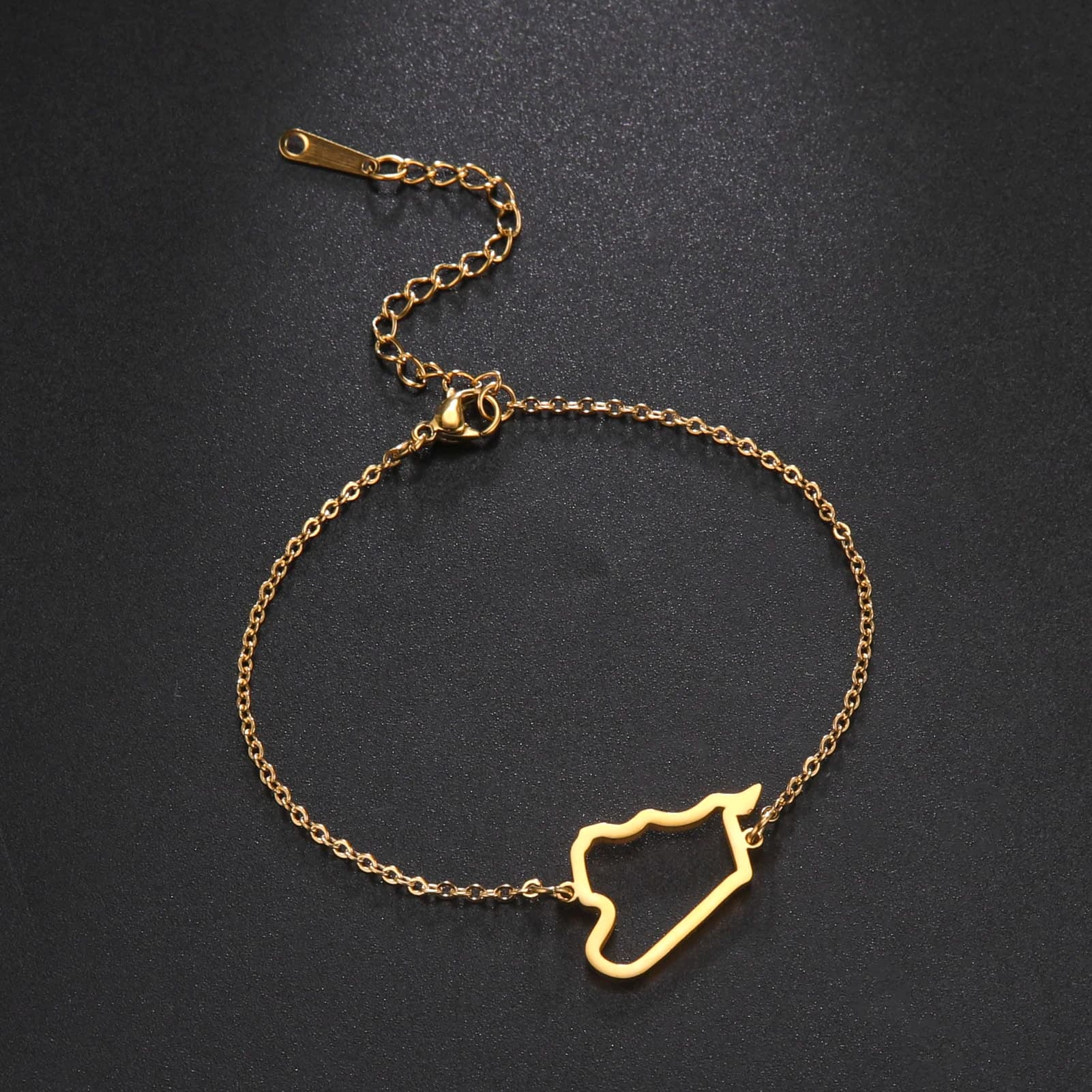 EUEAVAN 1pc Hollow Siria Mappa Bracciale con ciondoli in acciaio inossidabile Libano Egitto Yemen Paese Braccialetti Gioielli Regali Capodanno