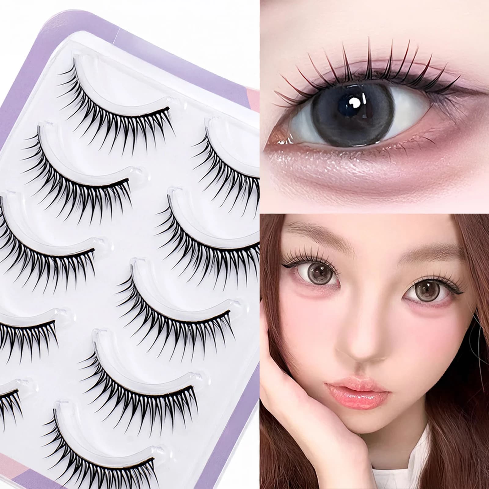 5 paia di ciglia finte stile coreano Manga Girl Group ciglia finte volume estensione ciglia naturali sottili ingrandire i tuoi occhi