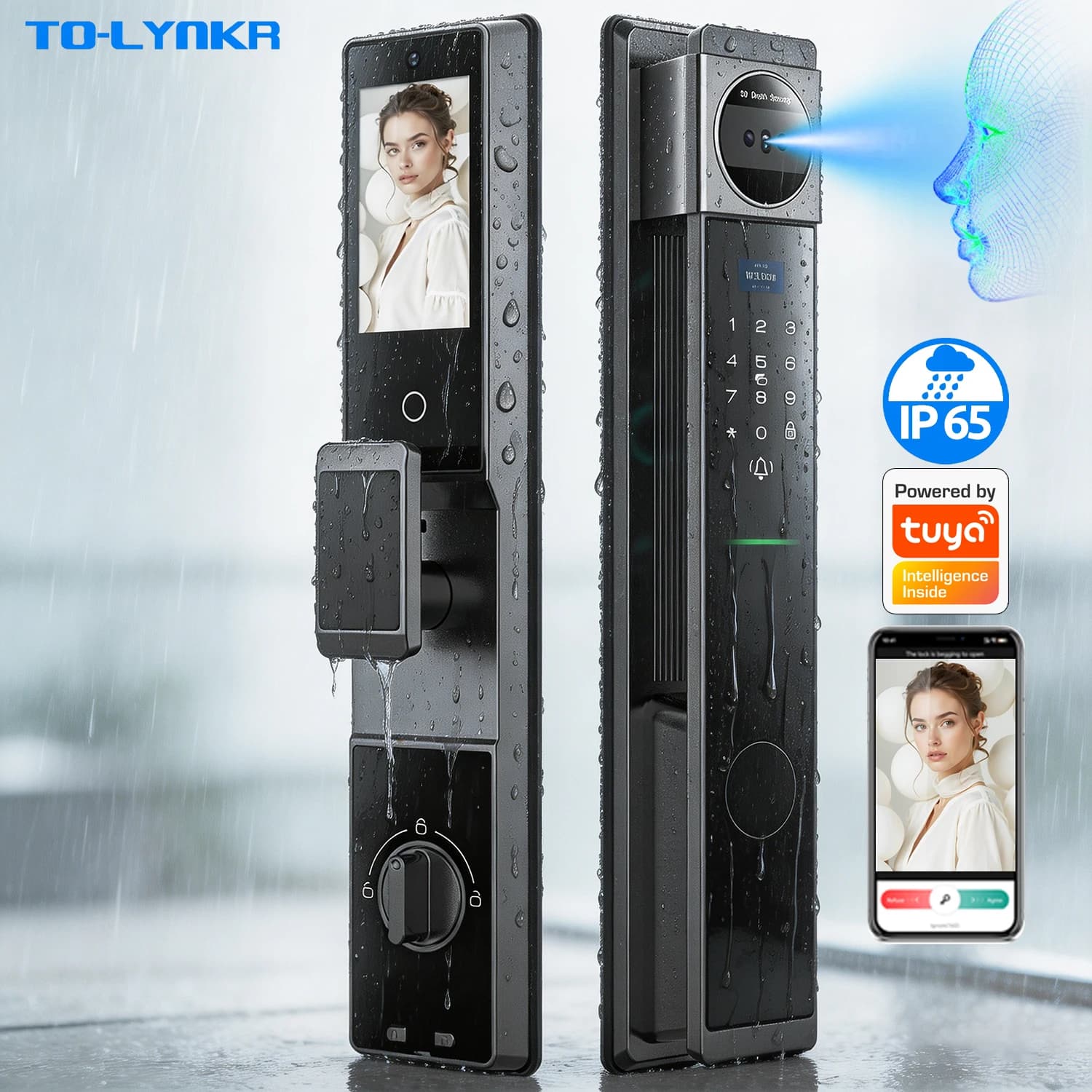 Automatic 3d Face Recognition Biometric Waterproof Smartlock Wifi Digital Smart Fingerprint Door with Camera