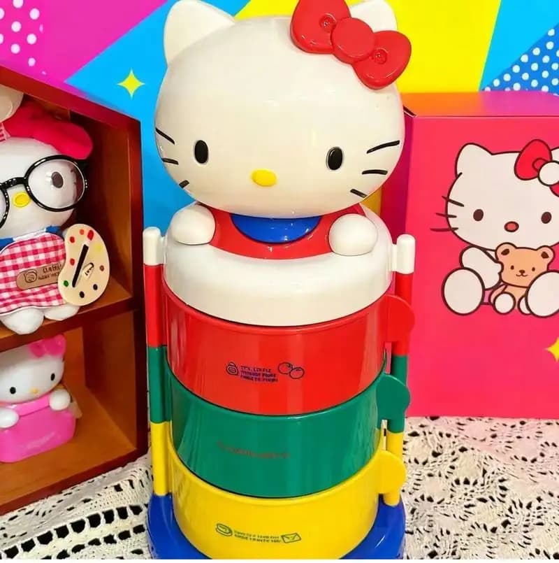 Cartoon Character Hello Kitty Storage Box Rotating Three-Layer Opening Jewelry Storage Dressing Table Ornament Makeup Holder