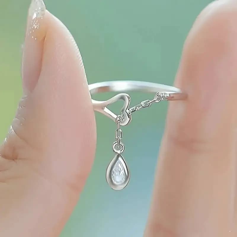 Light Luxury Exquisite Women's Opening Ring Inlay Water Droplet Synthetic Zircon Ring Temperament Fashion Jewelry