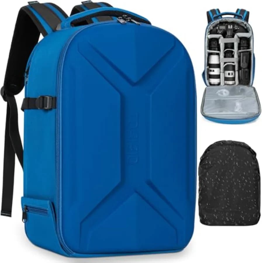 Camera Backpack, Hardshell DSLR Photography Camera Bag with Rain Cover, Waterproof Hard Shell Camera Case with Tripod Holder an