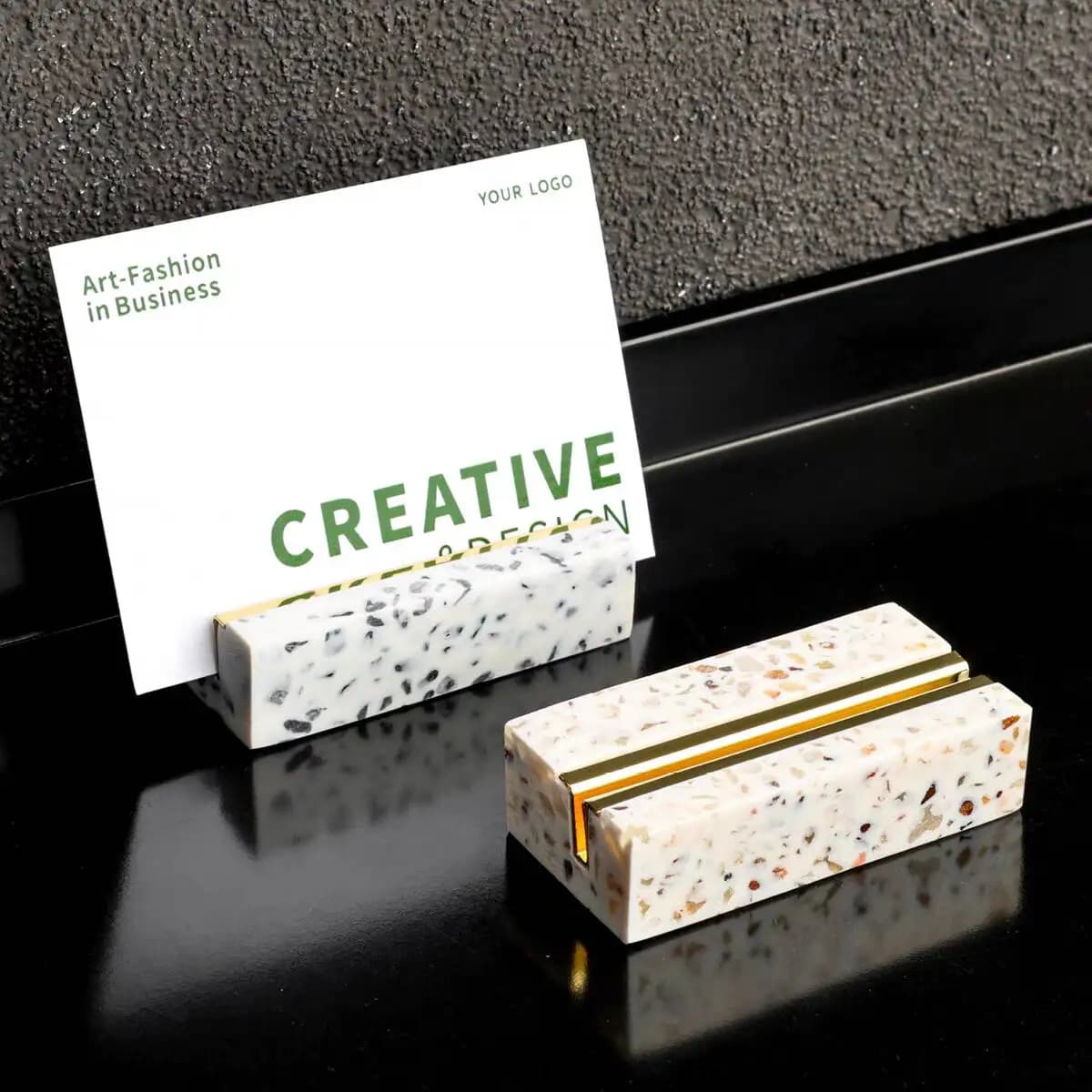 Set di 5 Portaetichette in Finto Marmo, Espositore per Prezzi, Portafoto, Porta Cartellini Prezzi per Snack, Porta Etichette, Supporto per Numeri da Tavolo e Nomi
