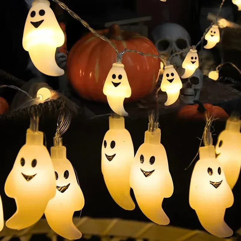Luci della stringa del fantasma spettrale Decorazioni per feste di Halloween 10/20 LED Luci fiabesche a batteria Decorazioni per feste per caminetti per la camera dei bambini