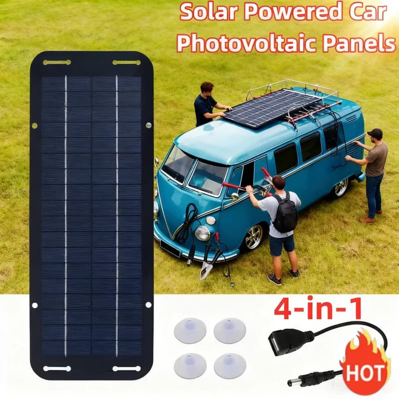 Pannello fotovoltaico per auto solare 5W18V Telefono cellulare esterno 4 in 1 Banca di alimentazione di emergenza portatile in silicio monocristallino semi flessibile