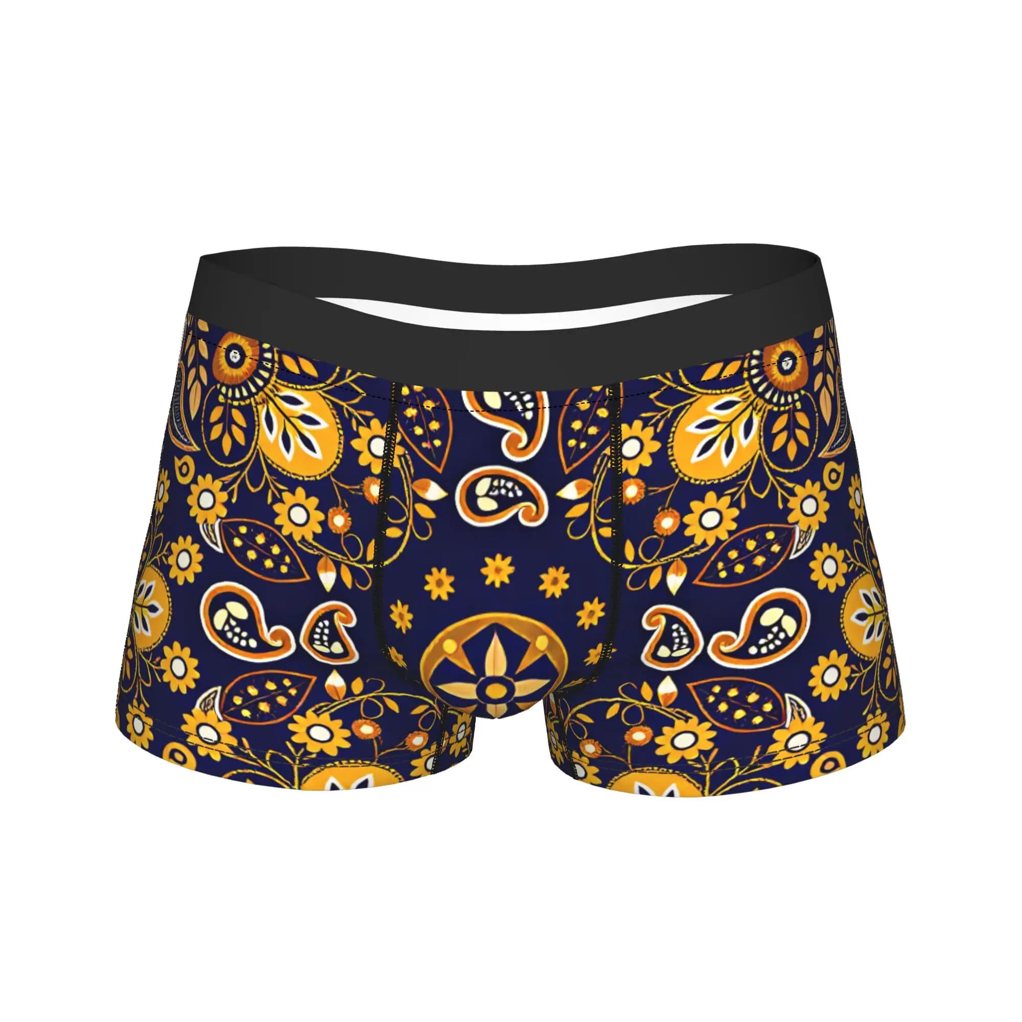 PaisleyFloral Bandana NavyGold Underwear Men's Shorts Briefs Novelty Trunk Trenky Design Oversize Underpants