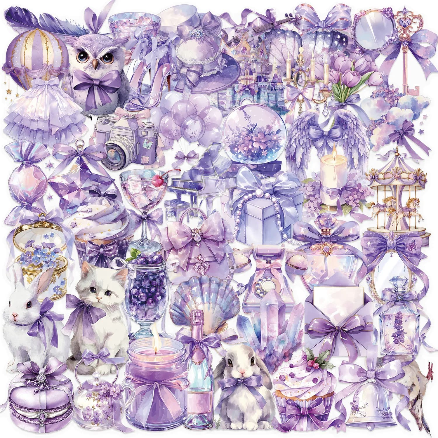 50/100 pezzi simpatico cartone animato viola sogno adesivi PET trasparenti impermeabili decorazioni per notebook cancelleria casco skateboard