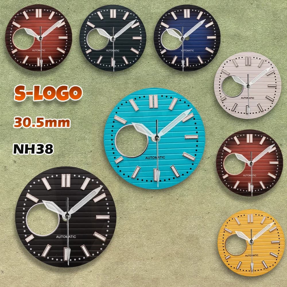 Accessories for men's watch editing and repair: Nautilus 30.5 mm cable dial with NG S logo, bright green, for movement NH38