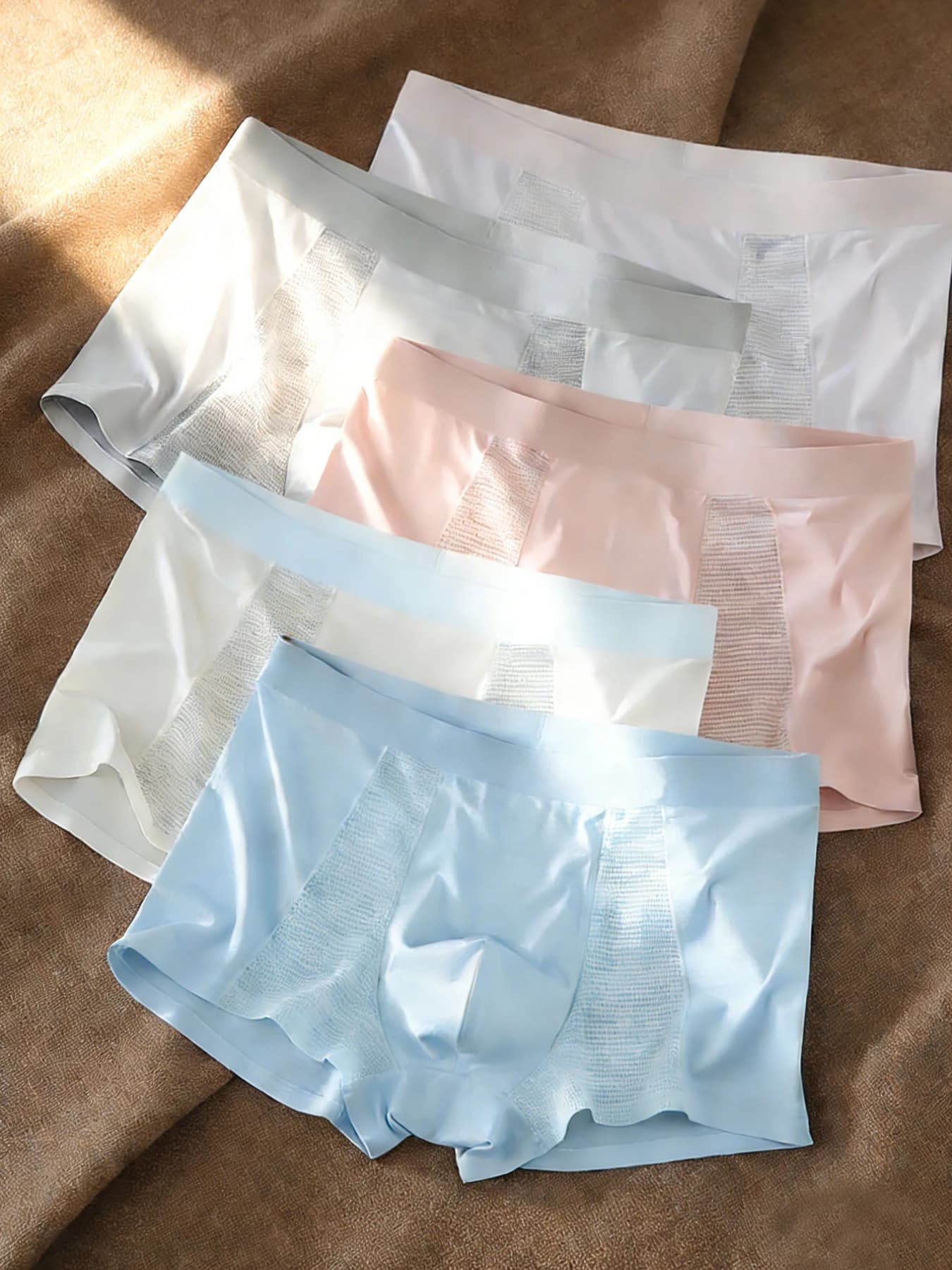 Slip da uomo in quattro pezzi, 5 pezzi - Ventilazione in rete, stile semplice e da indossare ogni giorno, stile confortevole - Intimo da uomo