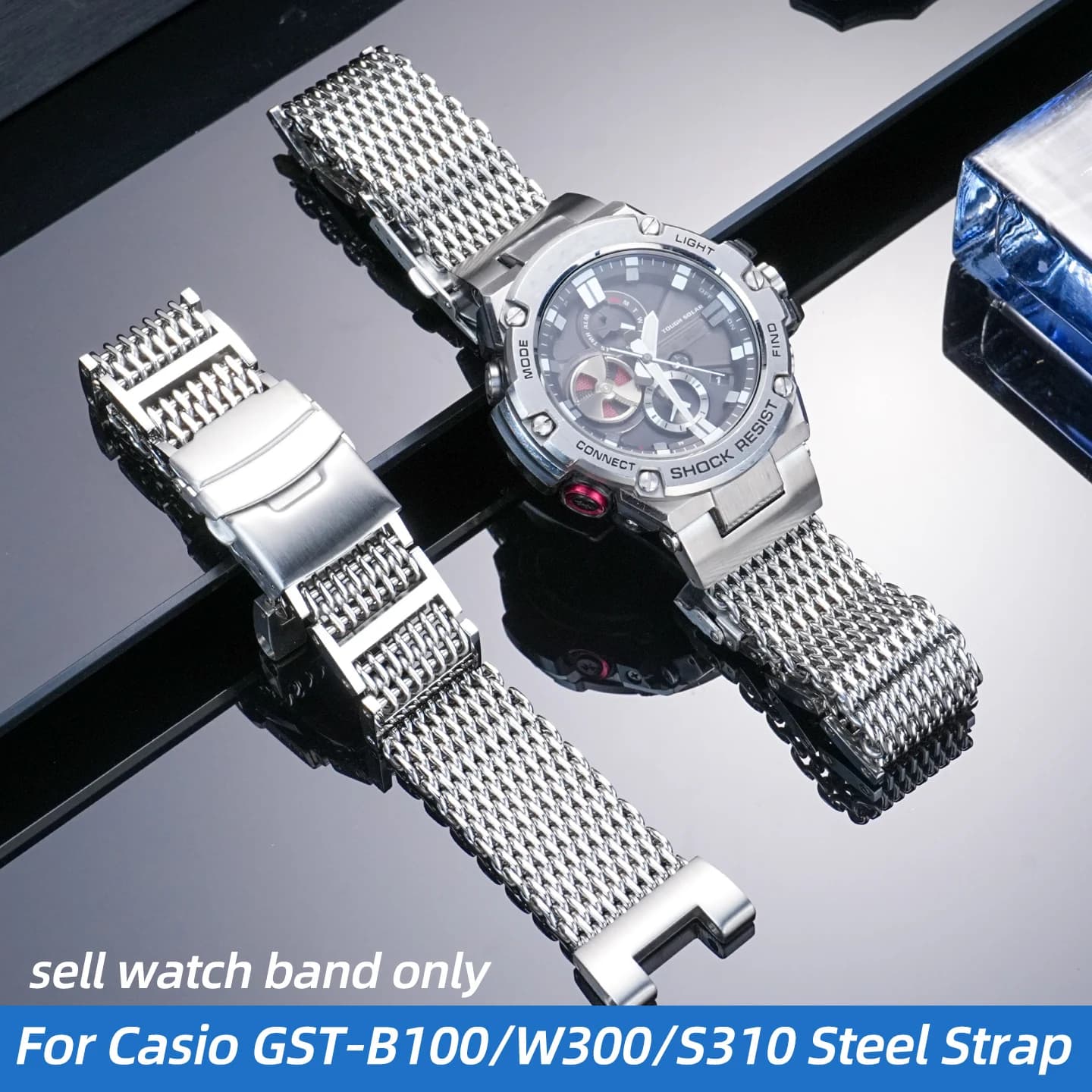 Per Casio Orologio G-SHOCK Cinturino in acciaio inossidabile GST-B100/T120/W300/S310/S110 Modificato Cool Shark Mesh Cinturino in metallo Bracciale da uomo