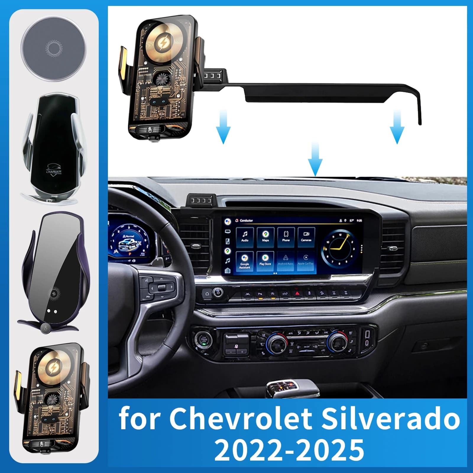 Supporto per telefono cellulare per auto per Chevy Chevrolet Silverado 2022 2023 2024 2025 1500 2500 3500 Staffa di ricarica GPS Supporto di navigazione