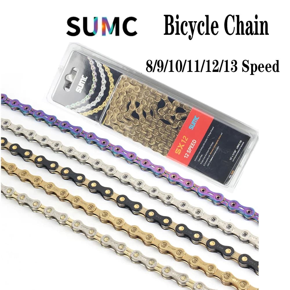 SUMC Catena per bicicletta a 12 velocità Oro/Argento/Arcobaleno/Colore Collegamento rapido per Catene per bici da strada MTB Ultraleggero 116/126L