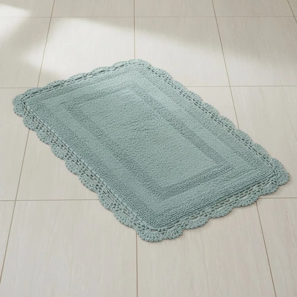 Tappetino da bagno reversibile all'uncinetto Morbido peluche in cotone assorbente 24x40 Tappeto da bagno blu acqua per la decorazione domestica